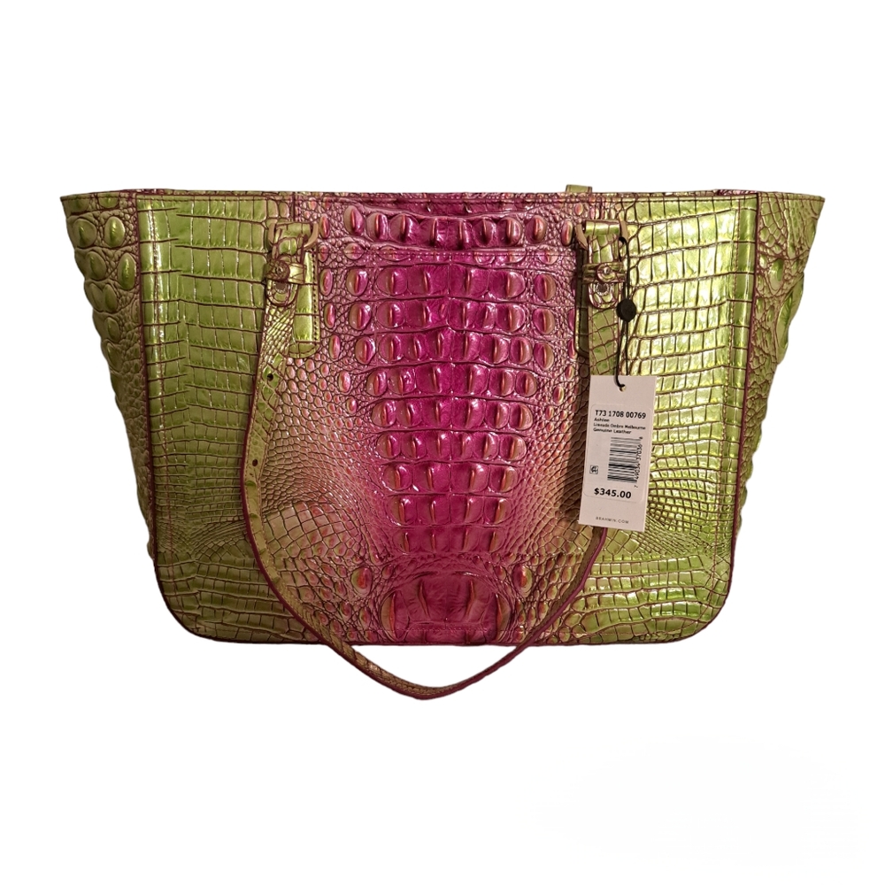 Brahmin Ashlee Limeade Ombre Melbourne Genuine Leather Tote Bag - Picture 7 of 10